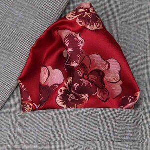 Gascoigne Pocket Square Red Pink Floral Men's